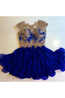 Rochie realizata din broderie cu pietre si perle bronz si matase albastru royal