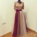 Rochie in tonuri de bronz, cenusiu, nude si burgundy