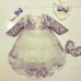 Set de fetita pentru botez realizat din tulle fin ivory si broderie cu pietre Ultra Violet