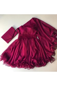 Rochie cu decolteu pe un umar din voal Burgundy