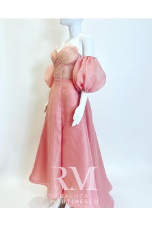 Rochie din Organza Peach, perle si tulle fin