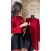 Set realizat din Bluza din French Satin rosu cu dantela Chantilly si Fusta in clos si Tafta neagra, cu fundita