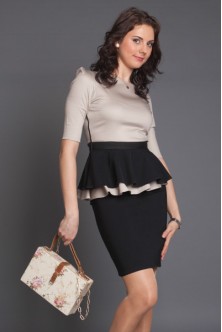 Bluza cu peplum bej-negru