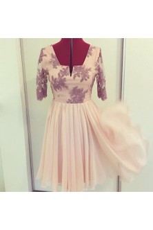 Rochie in clos dublu din voal rose quartz si broderie roz prafuit