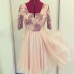 Rochie in clos dublu din voal rose quartz si broderie roz prafuit