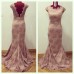 Rochie sirena din broderie cu pietre si perle roz prafuit