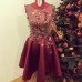 Rochie din broderie cu fluturi 3D si neopren marsala