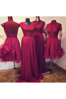 Set de domnisoare de onoare realizat din voal si broderie burgundy