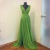 Rochie verde lime din voal in clos cu crapatura si decolteu fronsat