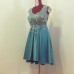 Rochie in clos asimetric din tafta si broderie 3D aqua